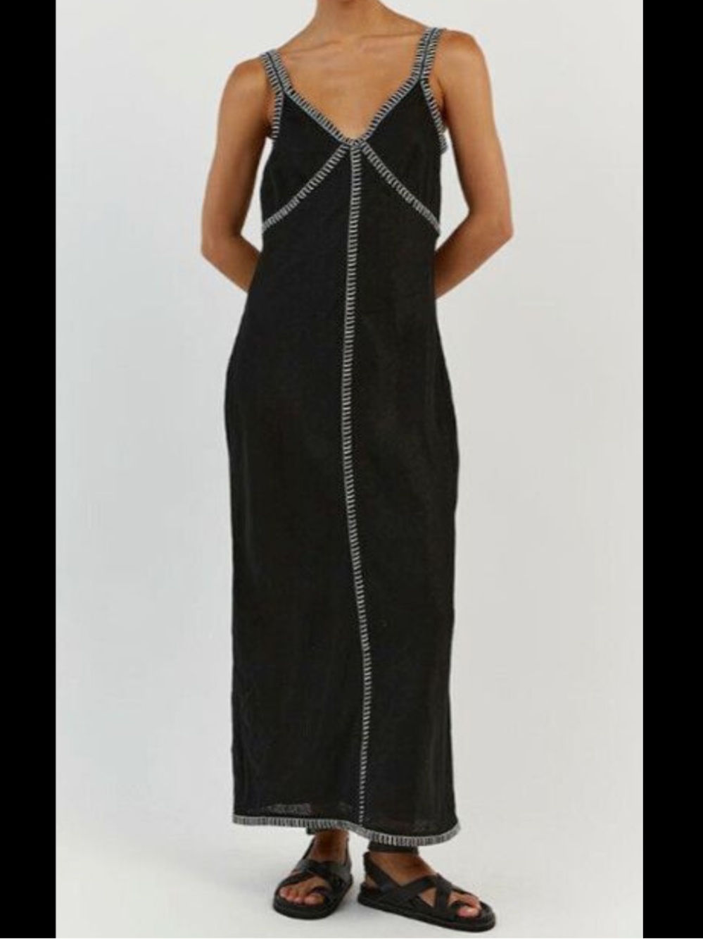 DISSH Black Midi Slip Dress with Contrast Stitching